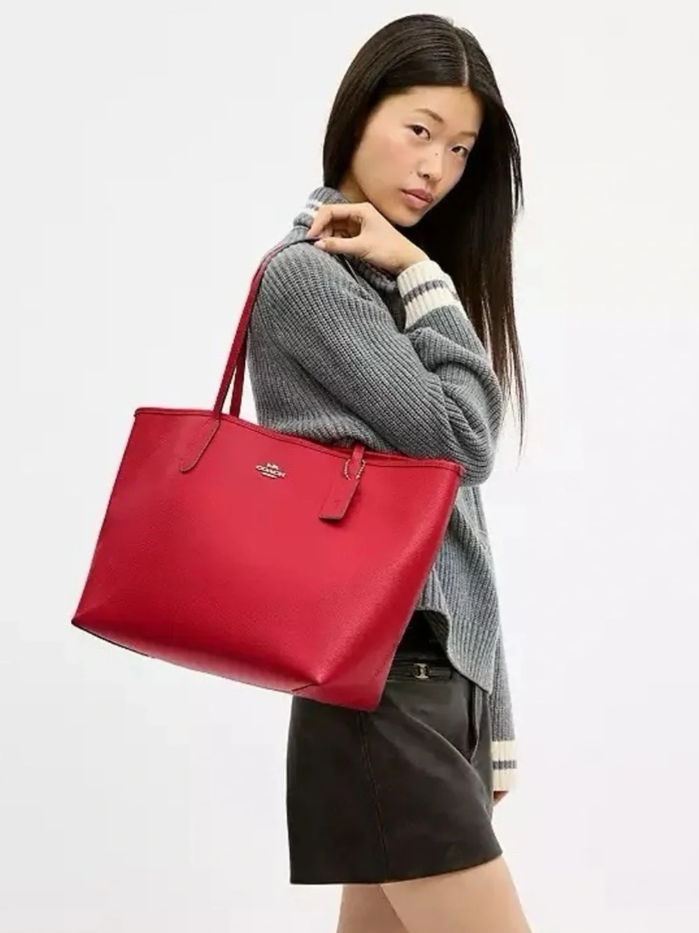 🎀 NWT Coach City Tote Bag In Leather CR111 BRIGHT CARDINAL